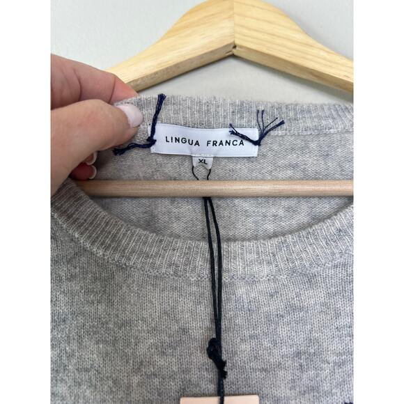 NWT Lingua Franca Cashmere Short Raglan Sleeve Pullover Embroidered Top Gray - Picture 4 of 5
